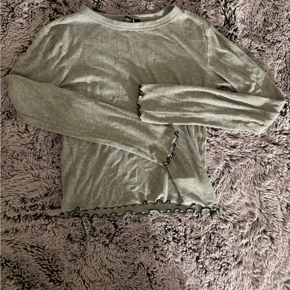 Forever 21 Olive Long Sleeve Top with Black Trim